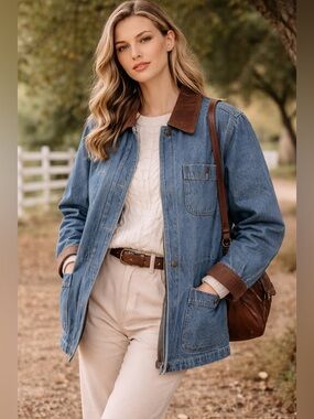 Vintage Denim & Co Corduroy Collar Barn Chore Coat Jacket Plaid Lined S Preppy